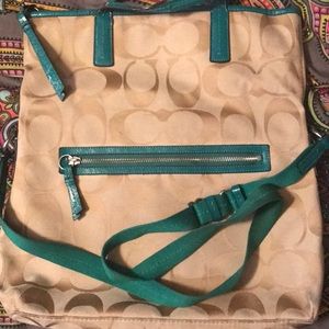 Coach Handbag Tote Green/Beige Gold